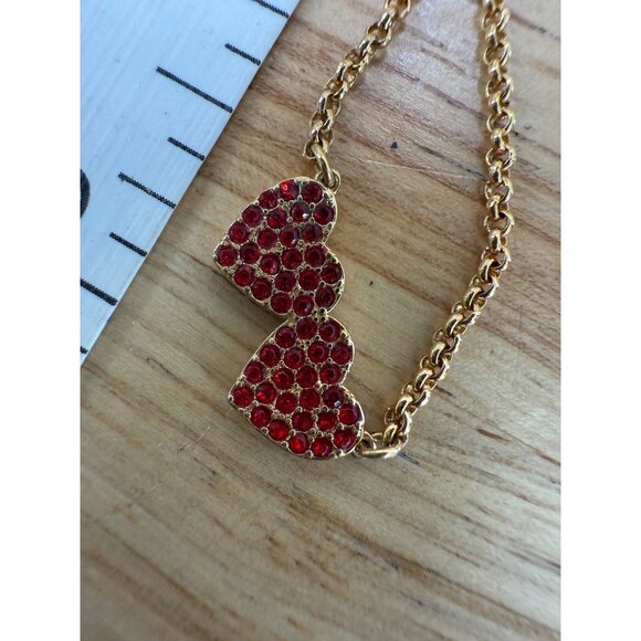 Kate Spade Gold Chain Necklace With Red Crystal Double Heart Pendant - Picture 10 of 10